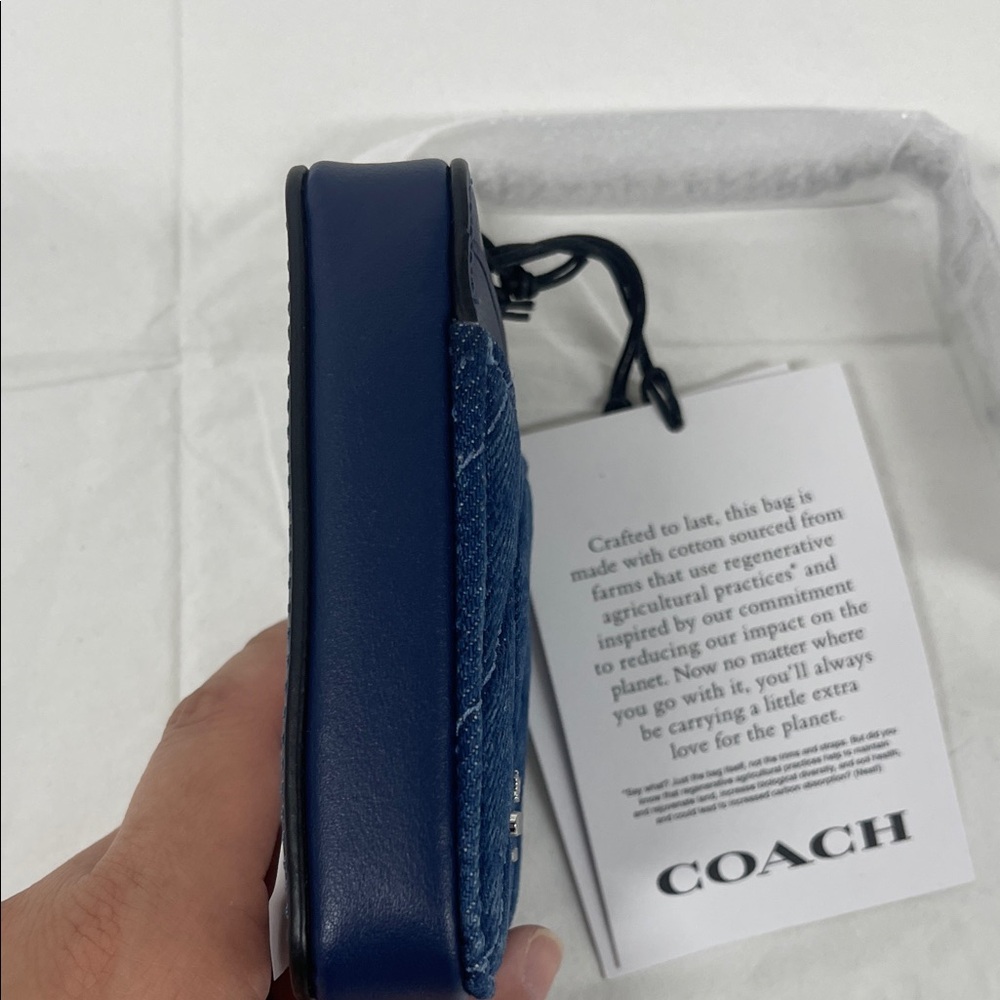 Coach Quilted Denim Card Case Wallet - Navy - Picture 6 of 7